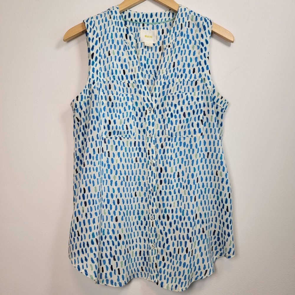 Maeve Sleeveless V Neck Blouse Sz 6 Coastal Preppy Office Flowy Resortwear